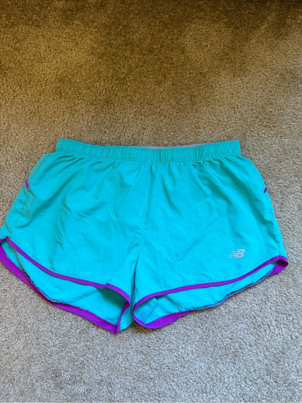 New Balance Women's Teal Athletic Shorts with Purple Trim